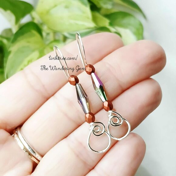 Boho Chic Beaded Dangle Earrings, Faceted Glass Jewelry, Artisan 1.5" - Picture 5 of 5